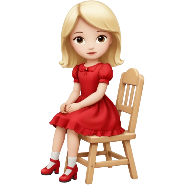 Blonde Doll wearing red Sitting On The Chair  emoji