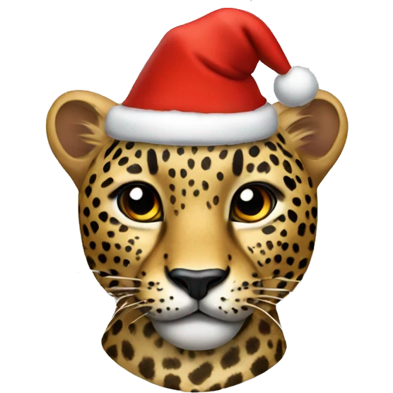 leopard wearing christmas hat emoji