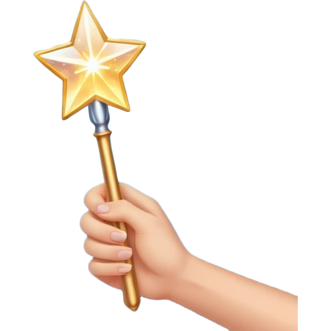 hand holding a glowing magic wand with sparkles and magical glow emoji