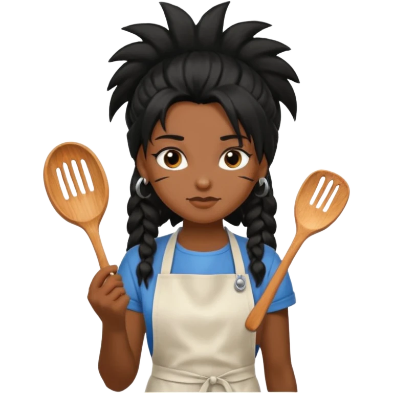 Black long haired Punk girl wearing an cooking apron  emoji