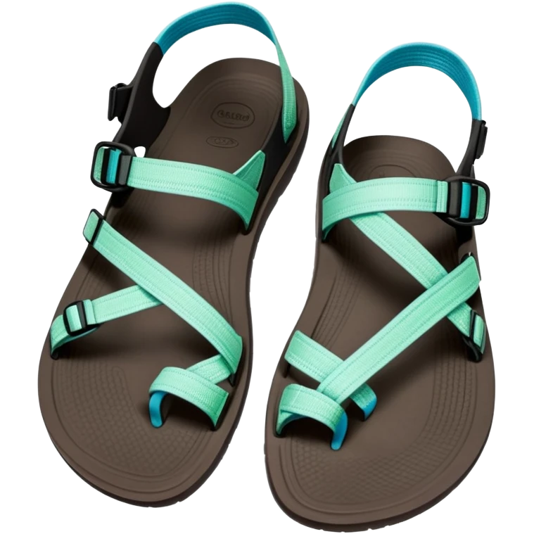 Chaco sandal with toe loop, black footbed, light blue and light green straps emoji