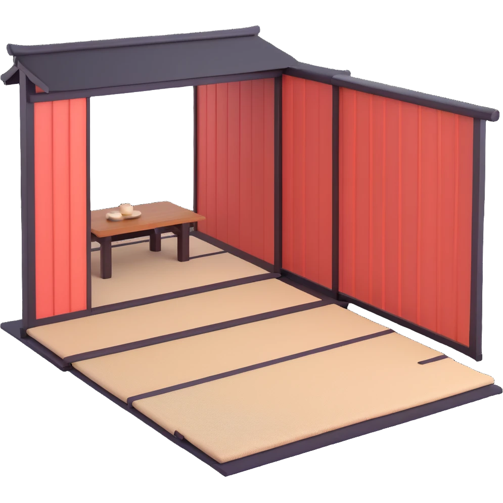 traditional Japanese house with wooden structure, sliding shoji doors, and tatami mat flooring emoji