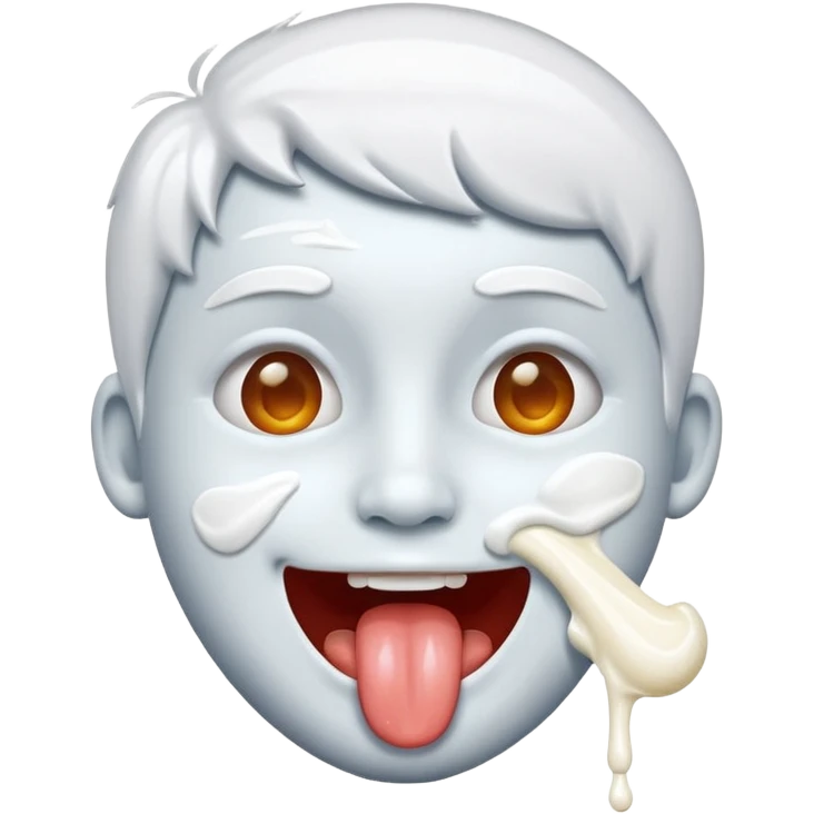 Spilt white glue on their face and smiling with their tongue out emoji