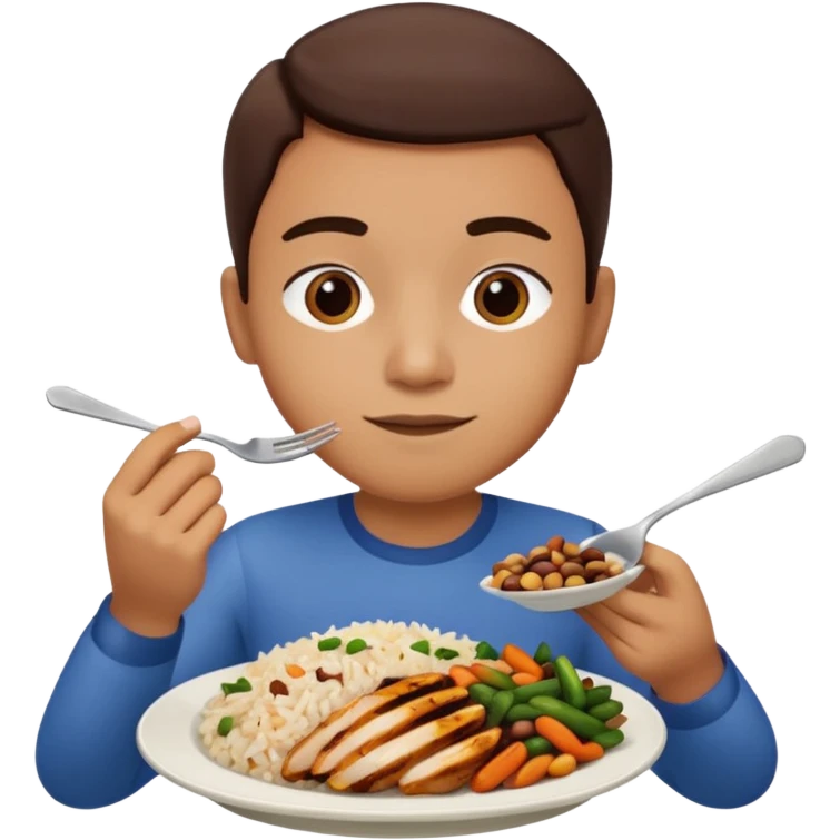 Create a person having lunch. Not a sandwich. Rice, beans, vegetables and chicken. emoji