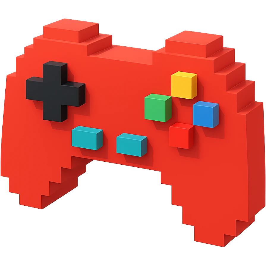 game controller, voxel style, 3D cubic form, red color emoji