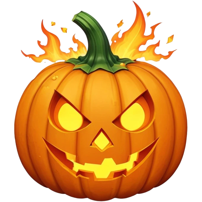 a scary flying bubbly pumpkin with poisonous shards with claws and a dangerous face, emiting fire from its ears and hands emoji