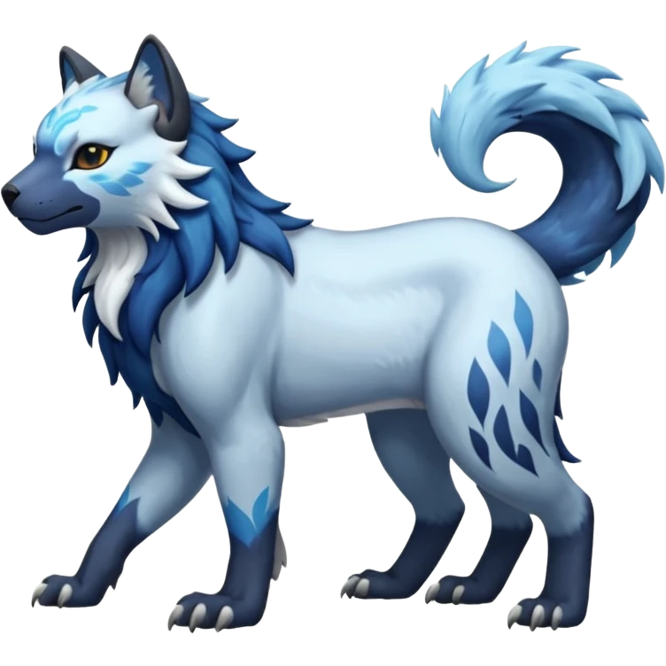 Icy glistening glossy smooth soft flaky scaly furry flurry hyper-realistic cozy boreal boreal-lupus-Lunaray-Manectric-Absol-Luxray-Bobcat-Fakémon-fusion-animal-creature, full body  emoji