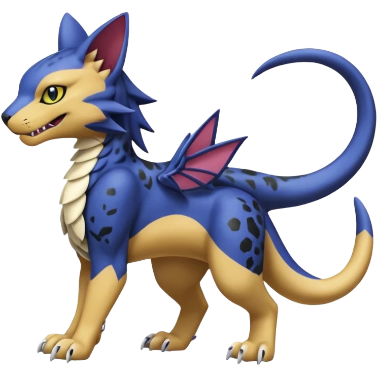 with black rosette-splotches, scaley Bastet-Liepard-Noibat-Gatomon-Garchomp-Digimon-Fakémon-Pokémon-creature (full body) emoji
