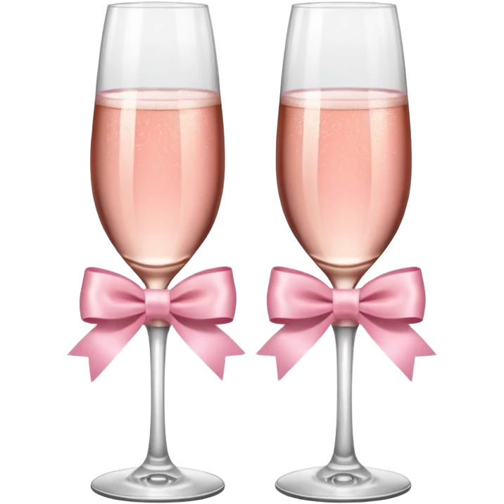 Dos Champagne rosa cruzadas de la parte donde se sostiene con la mano, formando una x, con un listón de moño color rosa claro sin cartas, que sea aesthetic emoji