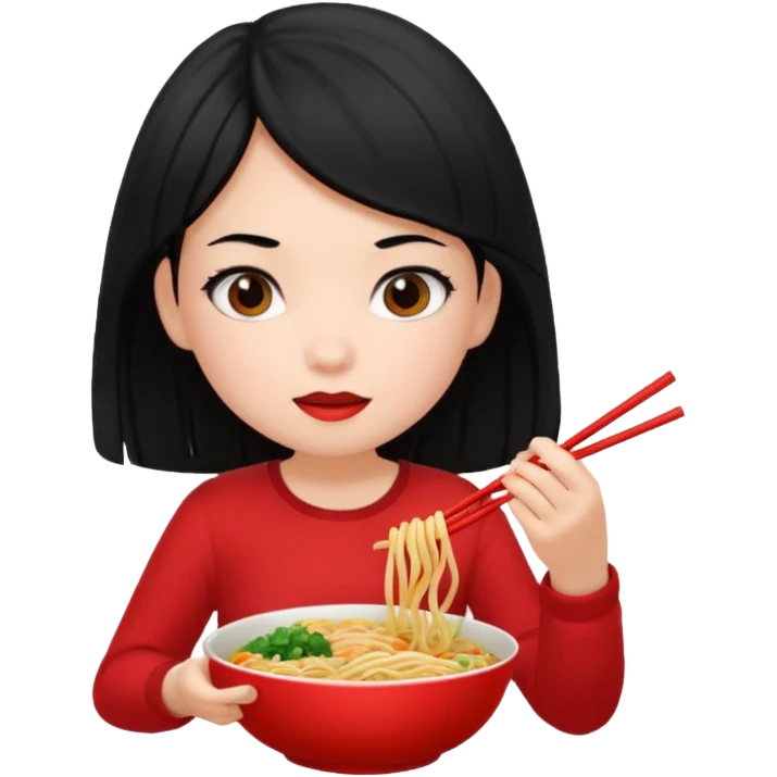 girl with black hair in 收人头、 eating noodles emoji