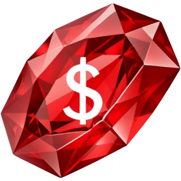 Red crystal with a $ drawn in the center of the crystal. emoji