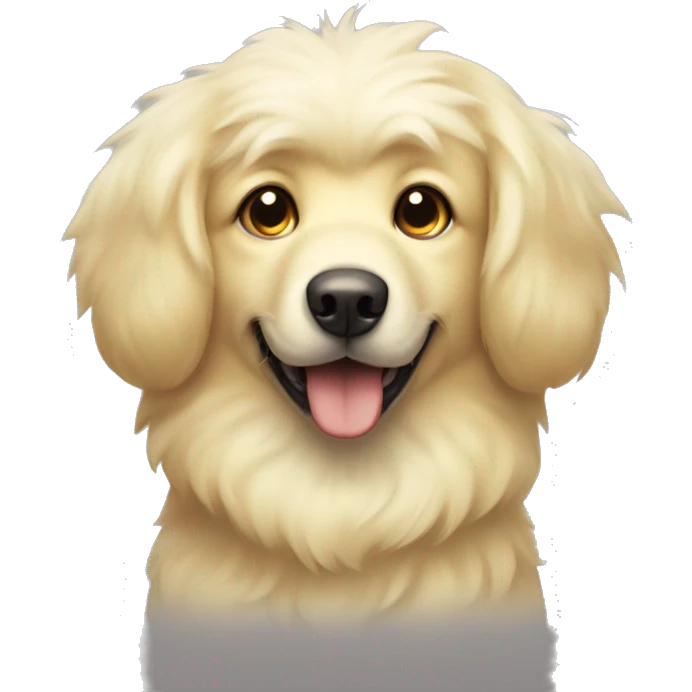 Fluffy light yellow dog with big dark ears and nose emoji