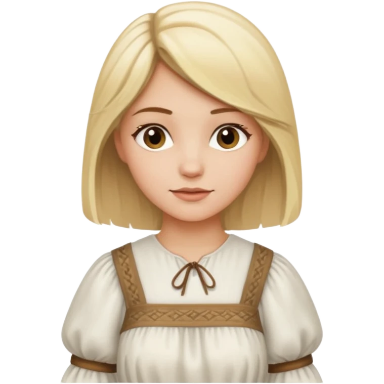 Mujer rubia con mechas un poco oscuras, cabello semilargo, vestido campesino blanco emoji