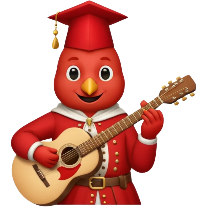 Happy cardinal woth guitar and cup of coffee emoji