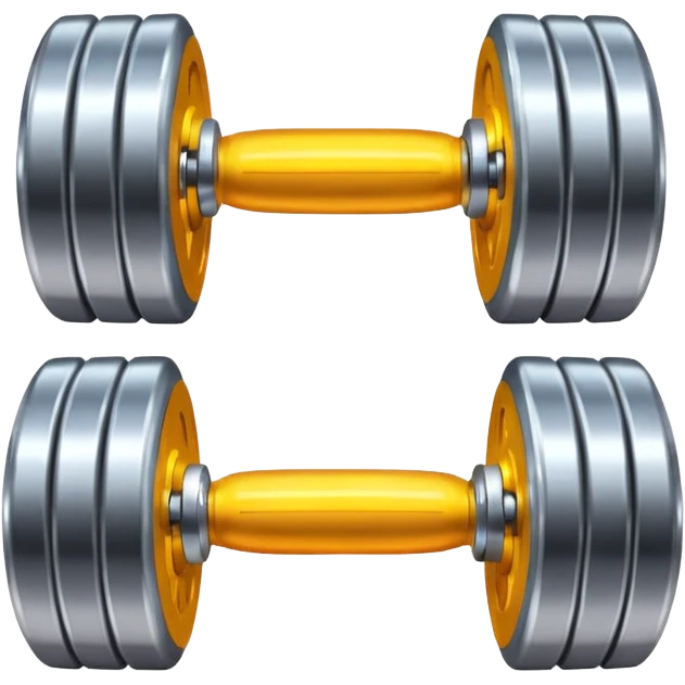Two heavy dumbbells side by side with small power sparks emoji