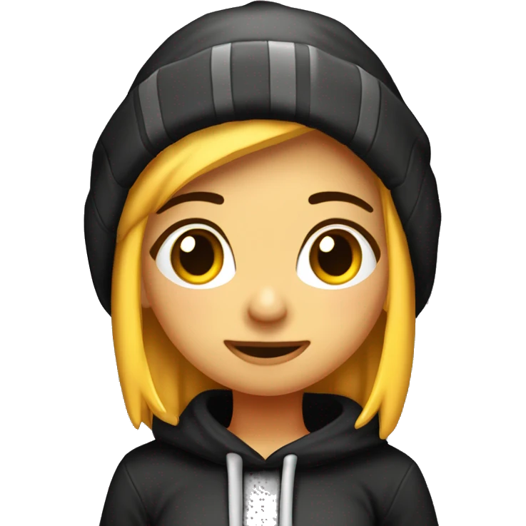 chica gamer de pc, peliroja, poleron con gorro negro, en distintas expresiones emoji