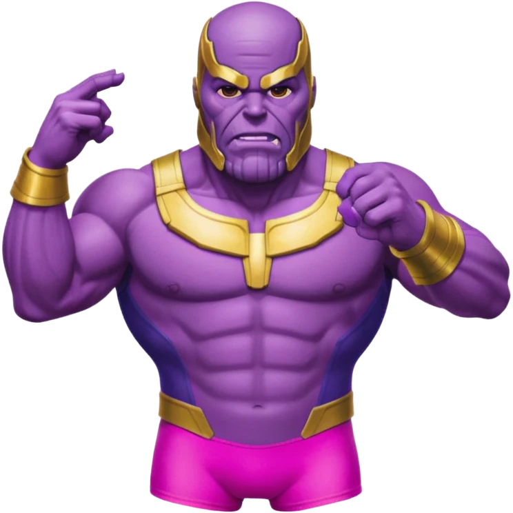 Thanos from Marvel in a bright pink swimsuit emoji