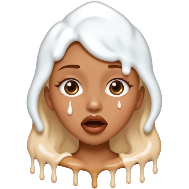 white icing dripping from a womans mouth emoji