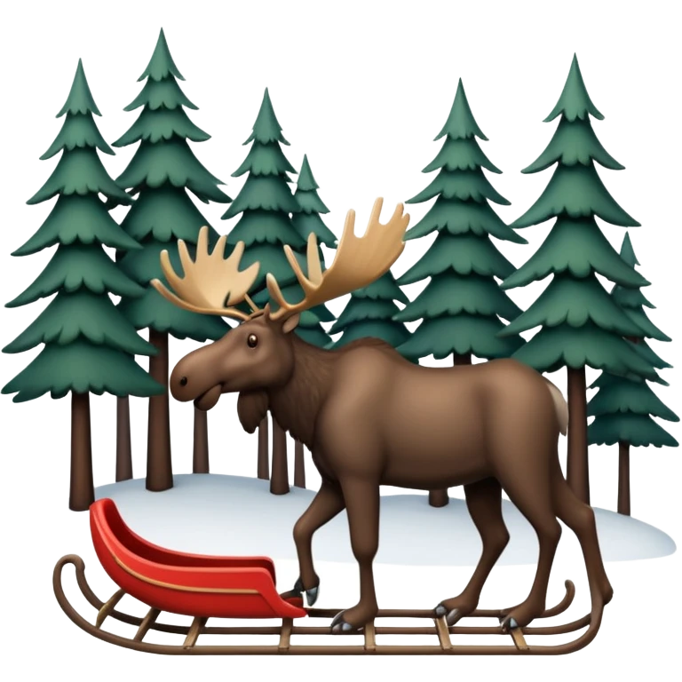 Slede getrokken door een eland in een noors dennenbos emoji