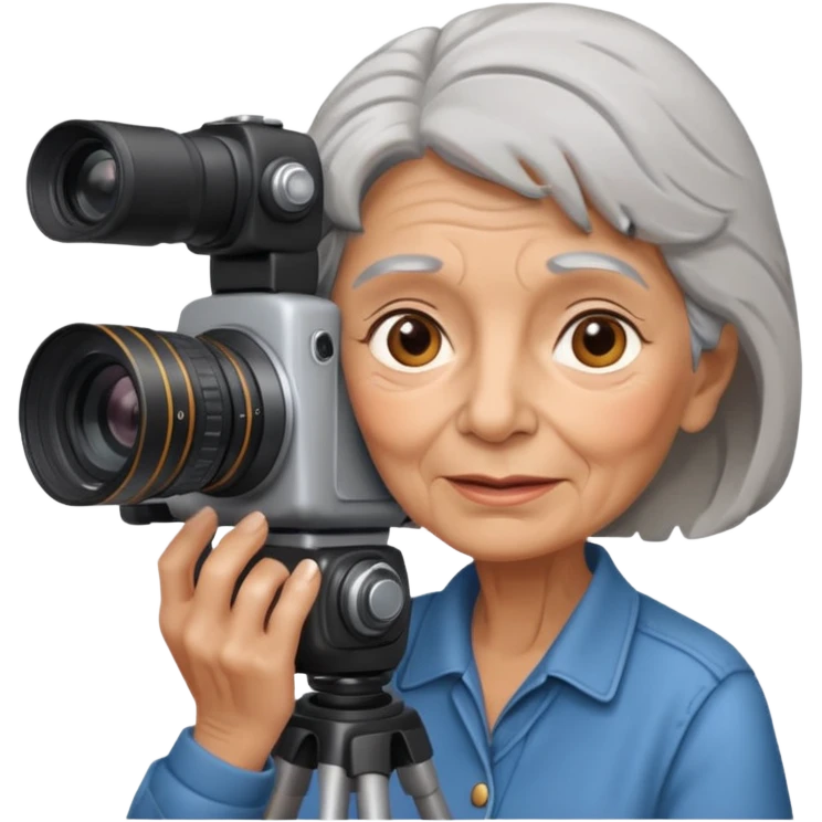 woman cameraman hold a camera, elderly emoji