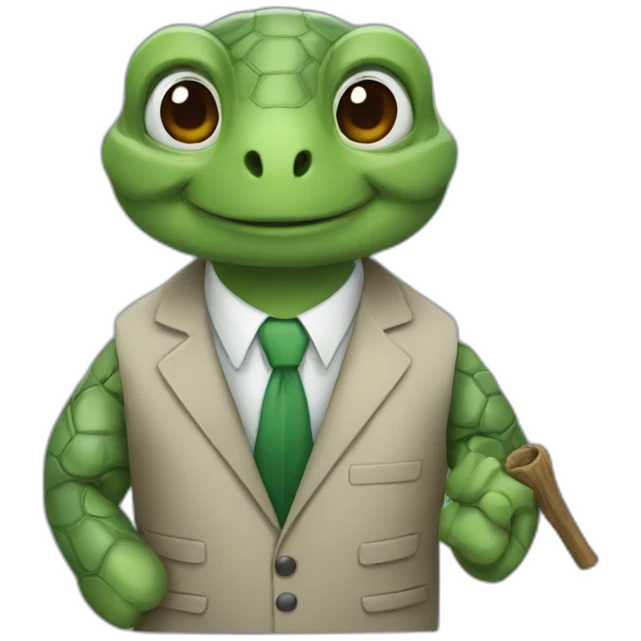 Turtle with a suit and stick emoji