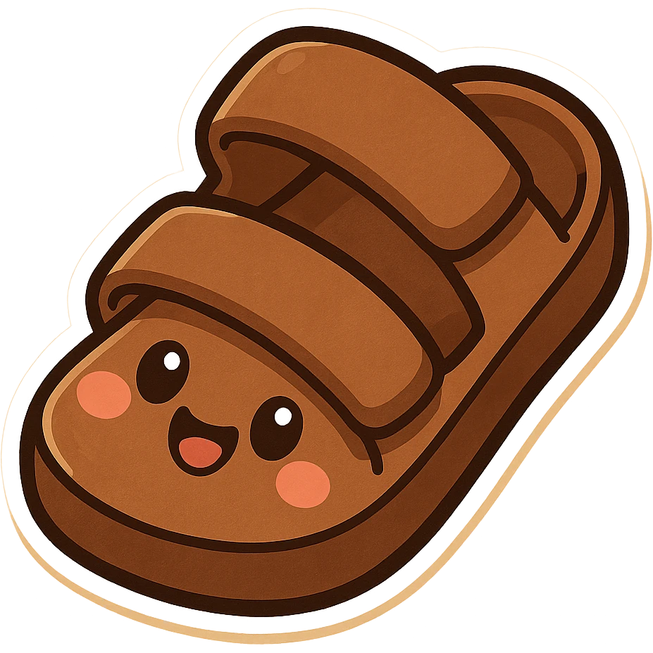 a big brown sandal, playful and bold, cartoon style, chibi stickers style emoji