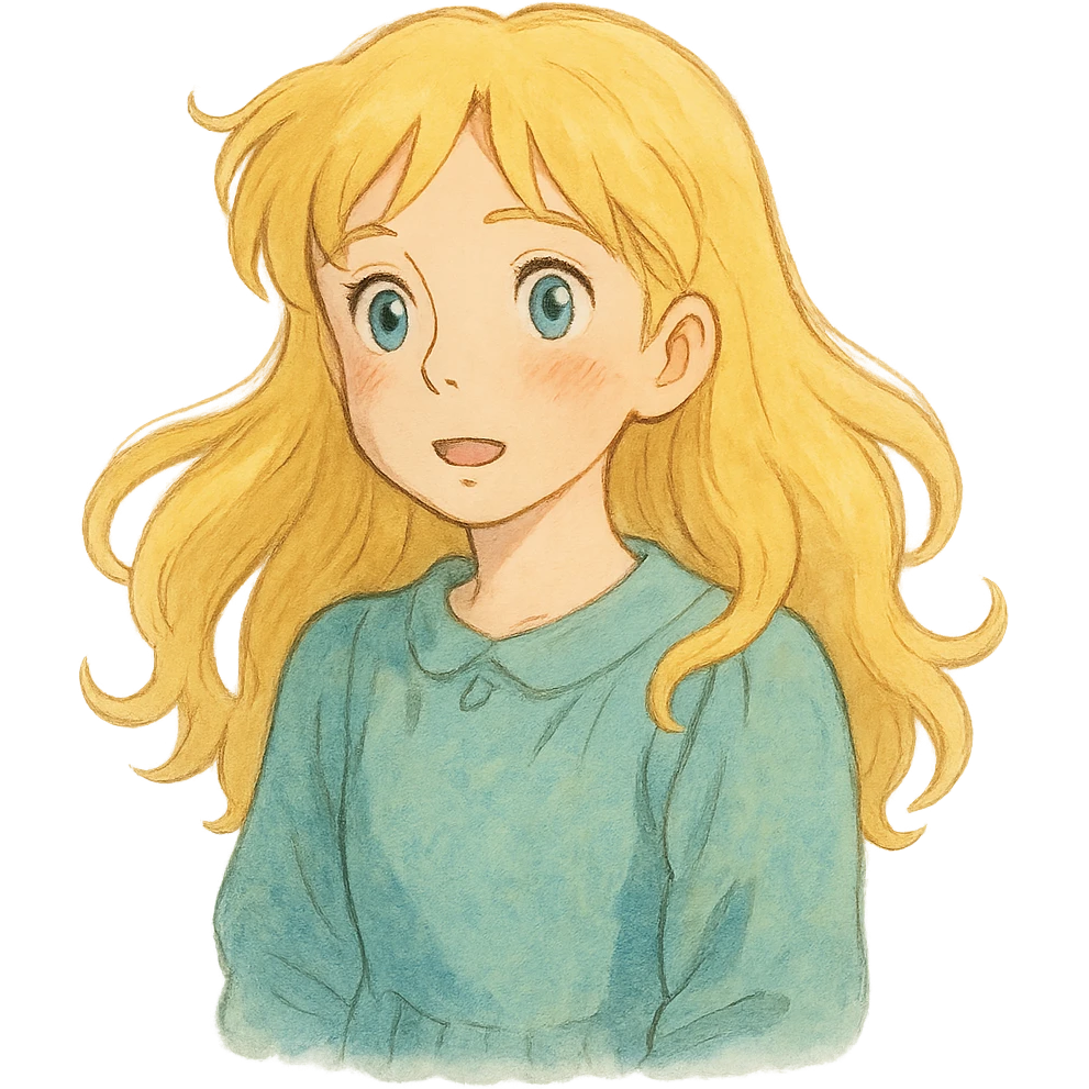 ghibli style blonde girl, detailed, expressive, soft colors emoji