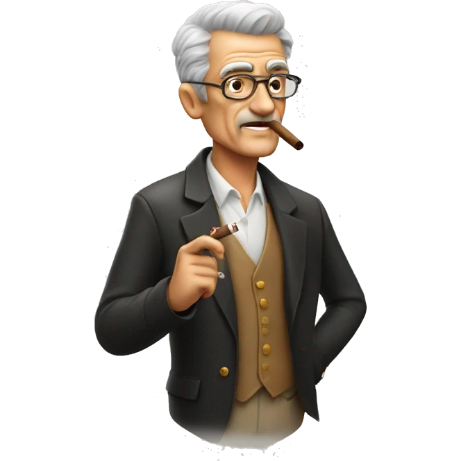 Older man, shaved and with a toupee, smoking a cigar emoji
