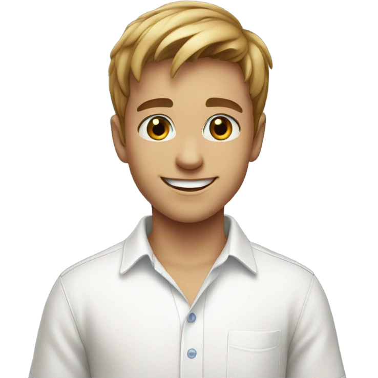 smiling boy in white shirt with blue eyes emoji