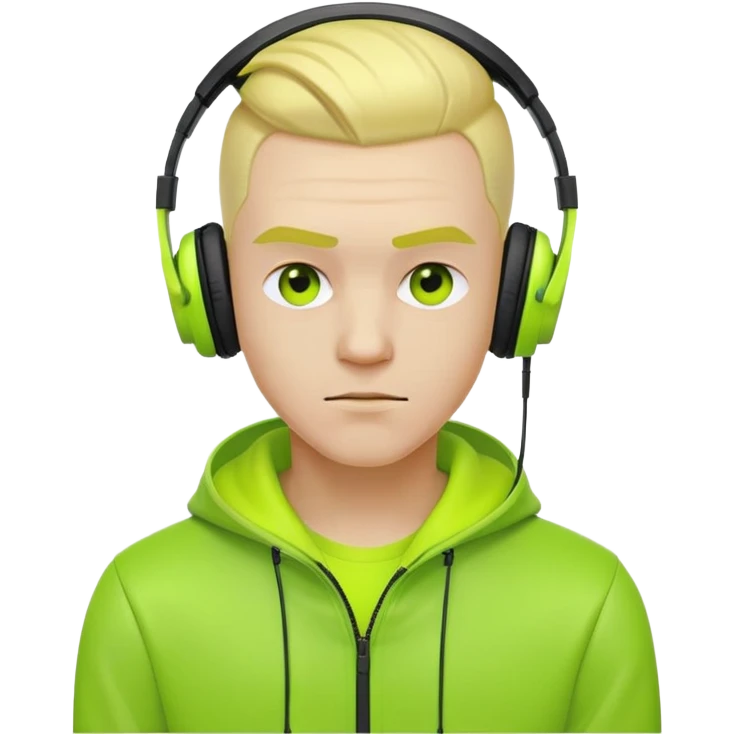 yellow-skinned guy head with slicked back black undercut hair and neon green headphones, cool expression emoji