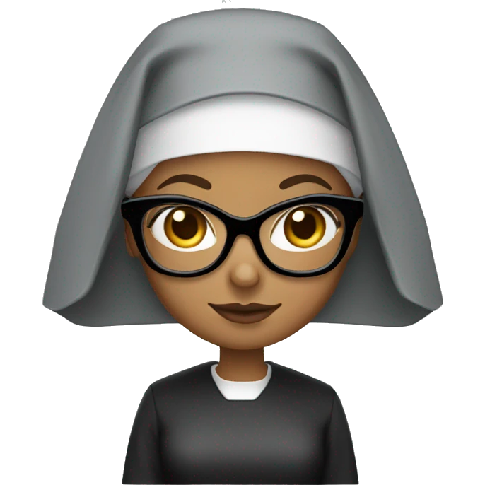 Female nun with medium skin tone and curly hair wearing spike Lee glasses emoji