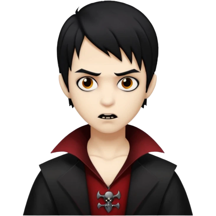 Boy, Vampire, Black Hair, medium long, emo, dark, spooky, clear brown skin emoji