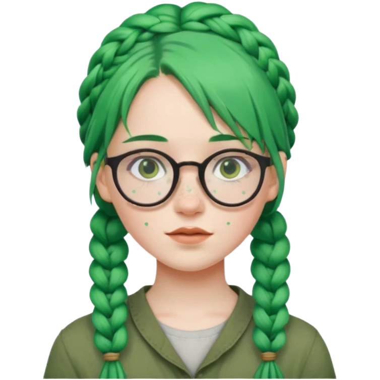 girl with green hairs, braids and spectacle, big visible braids  emoji