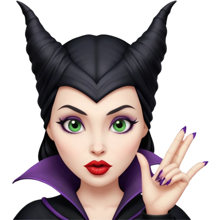Maleficent puckering lips blowing a kiss emoji
