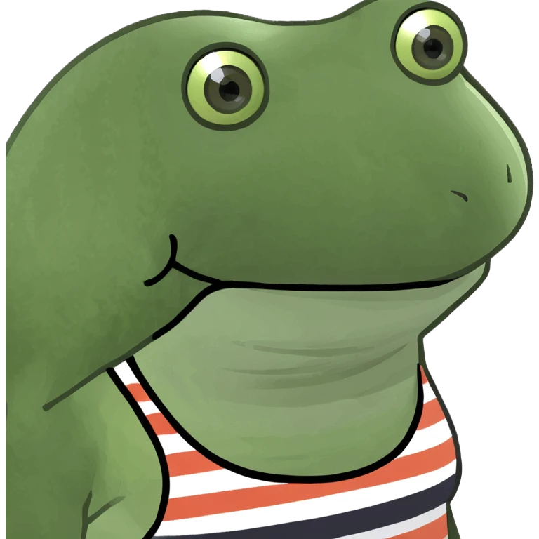 bufo frog in a striped tank top, facing right, meme style emoji