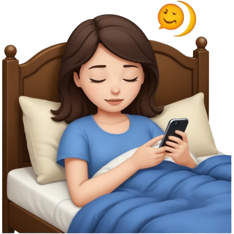 generate a girl brunette sleeping in bed.Her phone ringing emoji