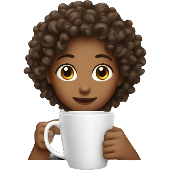 Curly hair girl drink coffee  emoji