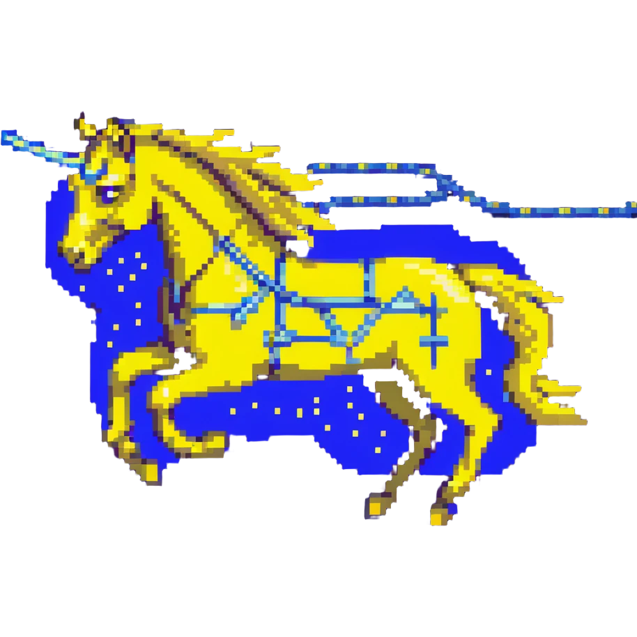 yellow fast electric horse made of electricity, bolts, visible yellow wires, lightning, blue electricity details, galloping emoji