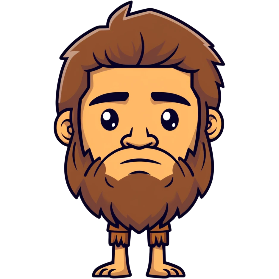 caveman with a long jawline, butt chin, brown hair, slight unibrow, brown eyes, and tan skin emoji