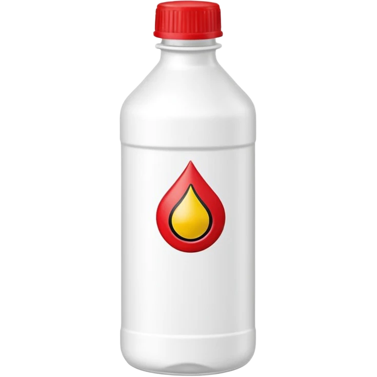 tall opaque plastic bottle with narrow neck, molded grip, screw cap, white bottle with red cap, slightly industrial shape, strong cleaning use, no label, no hazard sign, sealed bottle, soft lighting, subtle shadows, emoji scale emoji