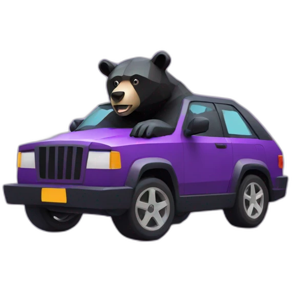 Lowpoly black bear in purple car emoji