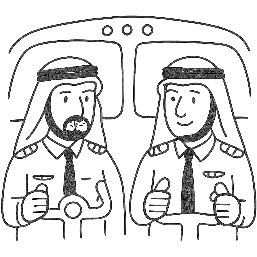 two Arab men as pilots in a cockpit emoji
