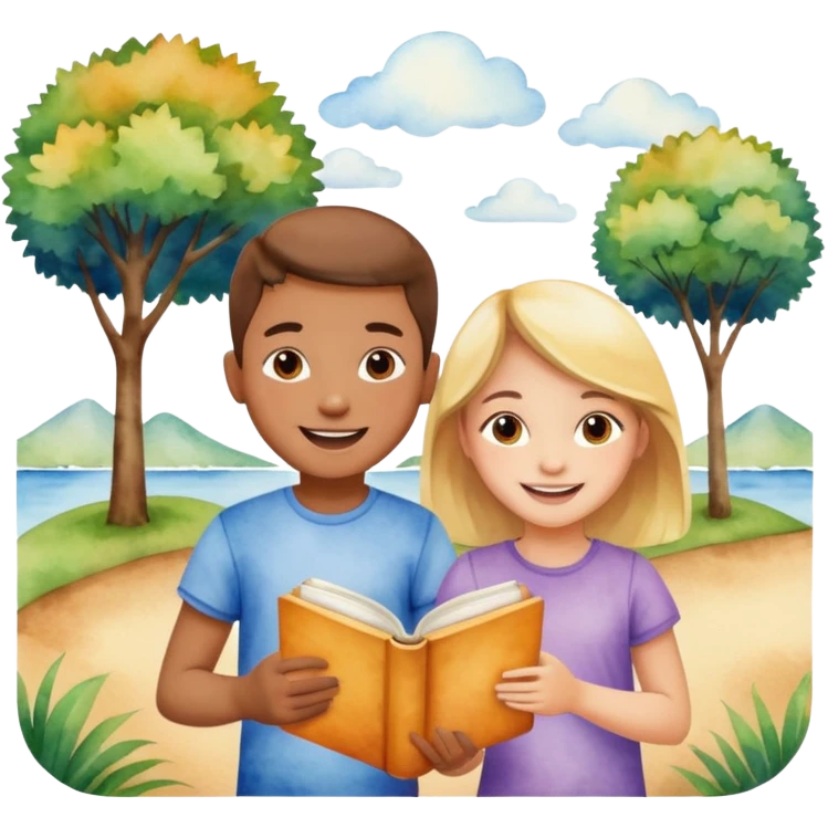 watercolor books and children  emoji