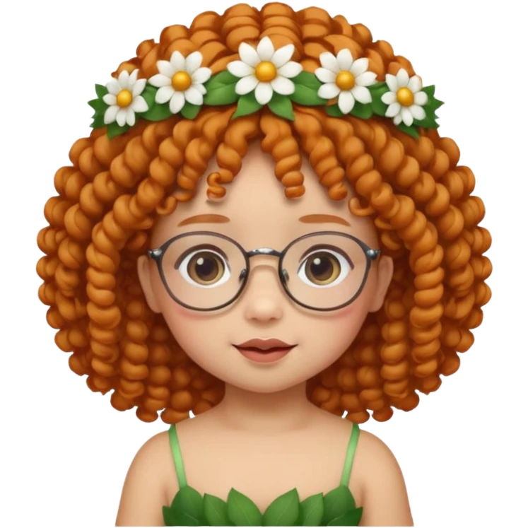baby with big flower tiara ginger curly hair and glassess emoji