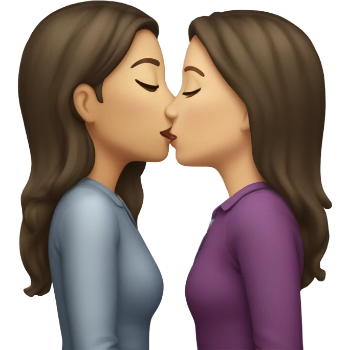 two  brunette caucasians kissing  emoji