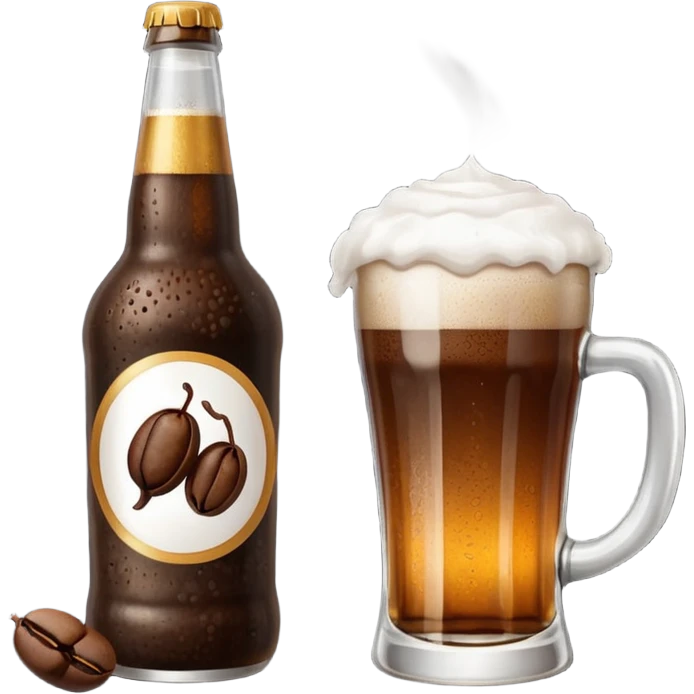 cerveza en botella con grano de café al lado emoji