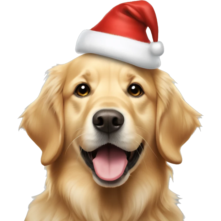 golden retriever wearing santa hat with tongue out  emoji