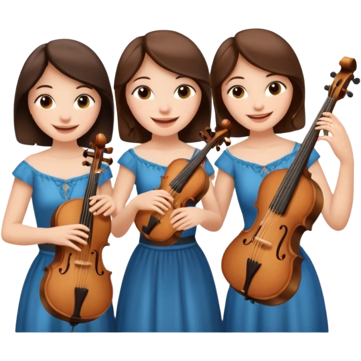 Create an imagine of three brunette women playing string instruments emoji