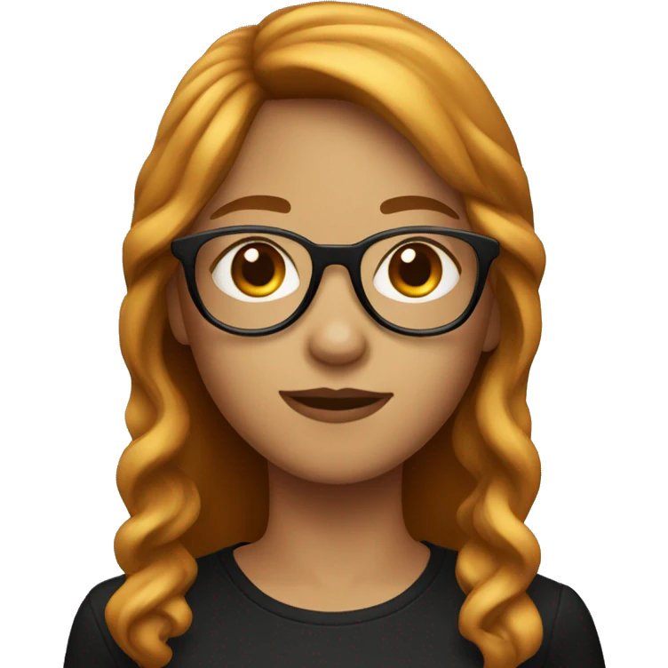Make the iPhone style emoji of a girl with bangs, medium hair a little wavy, black t-shirt, reddish hair, and glasses. emoji