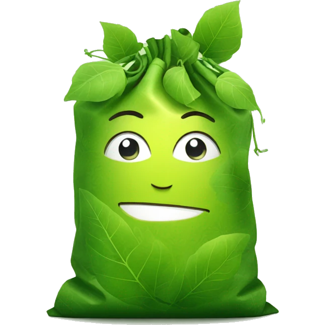 ecological bag with a cute face and hair made of green leaves emoji